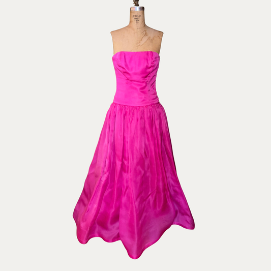 Vintage Alfred Fiandaca Drop Waist Satin Evening Gown