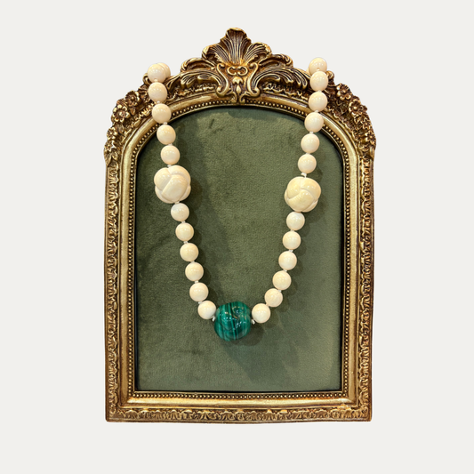 Vintage Malachite And Ivory Necklace