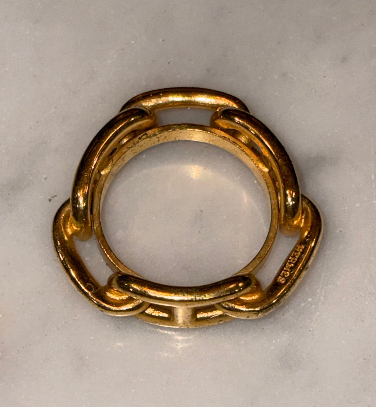 Vintage Hermes Gold Plated 1980s Chaine D'Ancre Scarf Ring