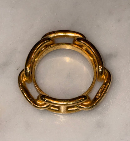 Vintage Hermes Gold Plated 1980s Chaine D'Ancre Scarf Ring