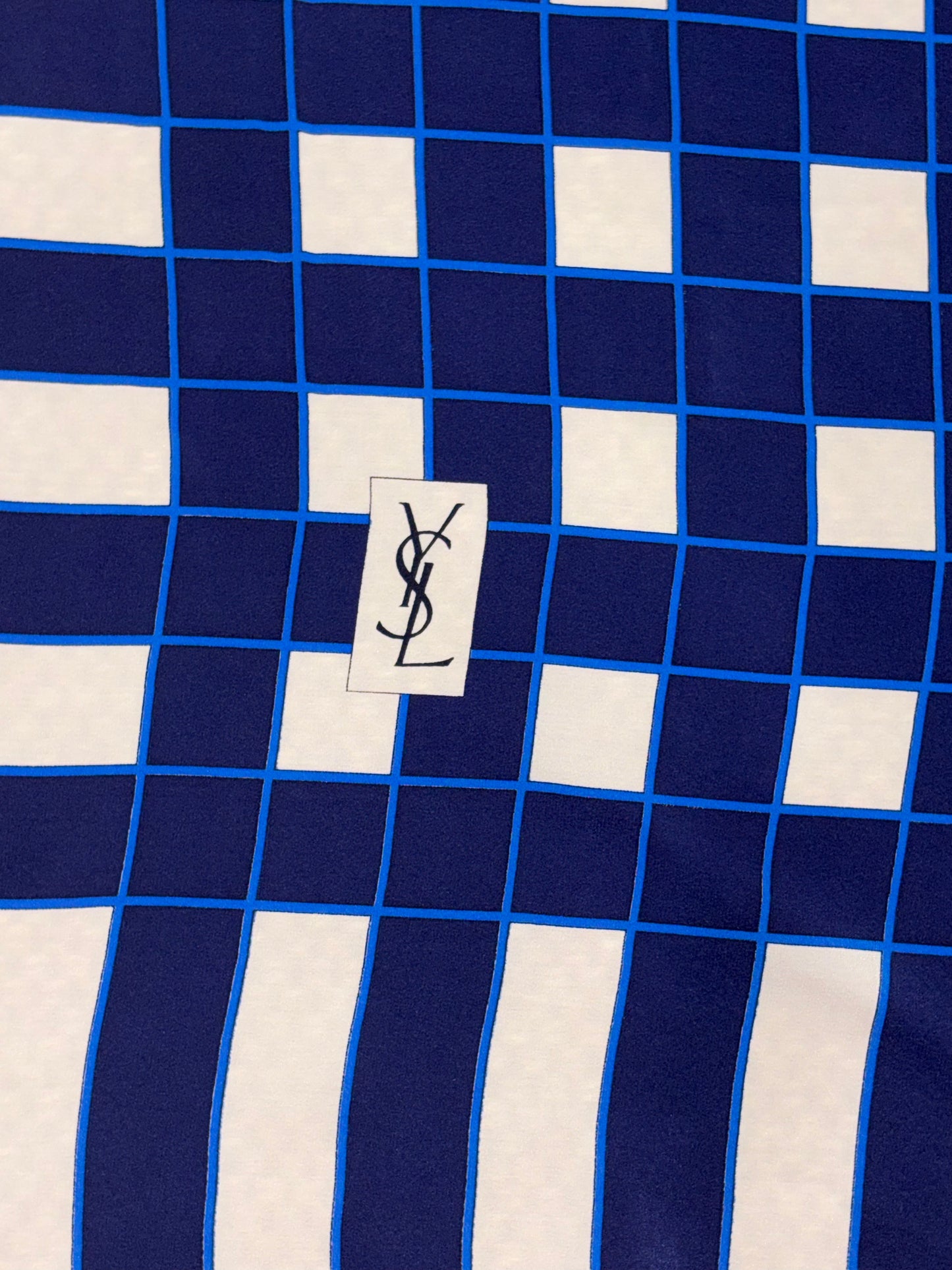 Vintage 1980s Yves Saint Laurent Navy Gingham 90cm Scarf