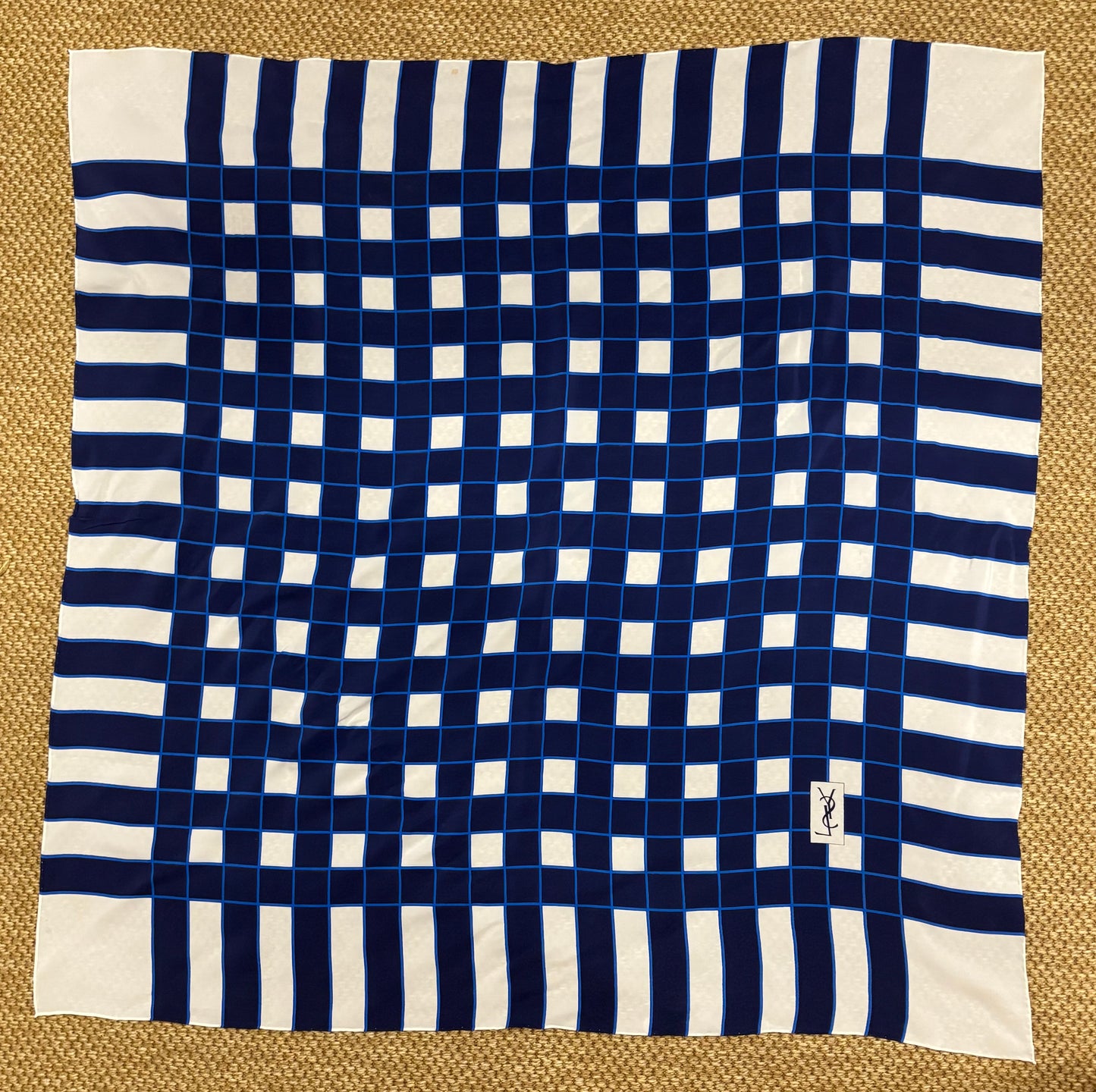 Vintage 1980s Yves Saint Laurent Navy Gingham 90cm Scarf