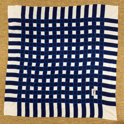 Vintage 1980s Yves Saint Laurent Navy Gingham 90cm Scarf