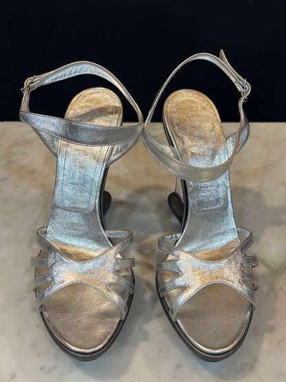 Casadei Silver Leather Acrylic Wedges (Size 7.5)