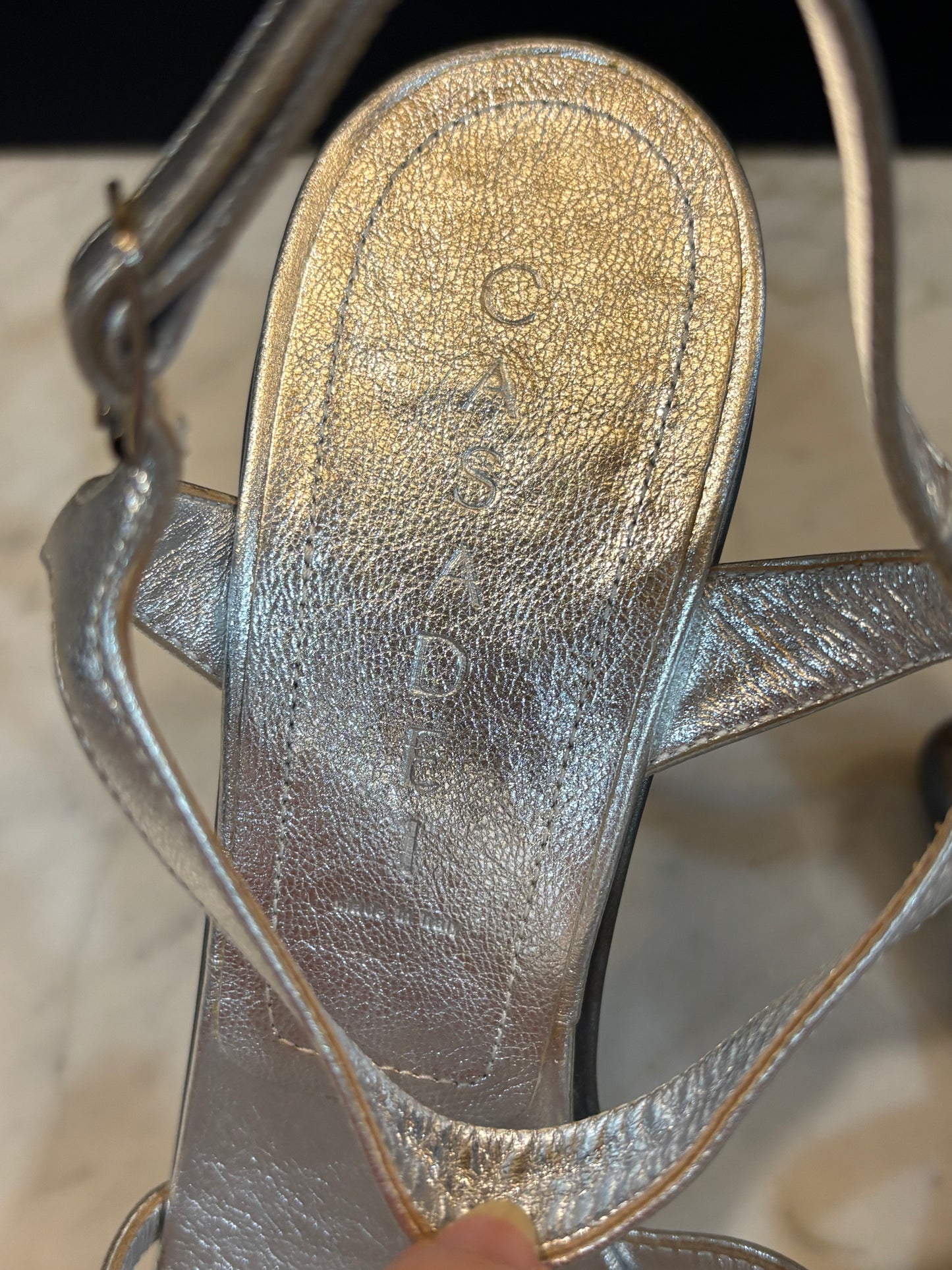 Casadei Silver Leather Acrylic Wedges (Size 7.5)