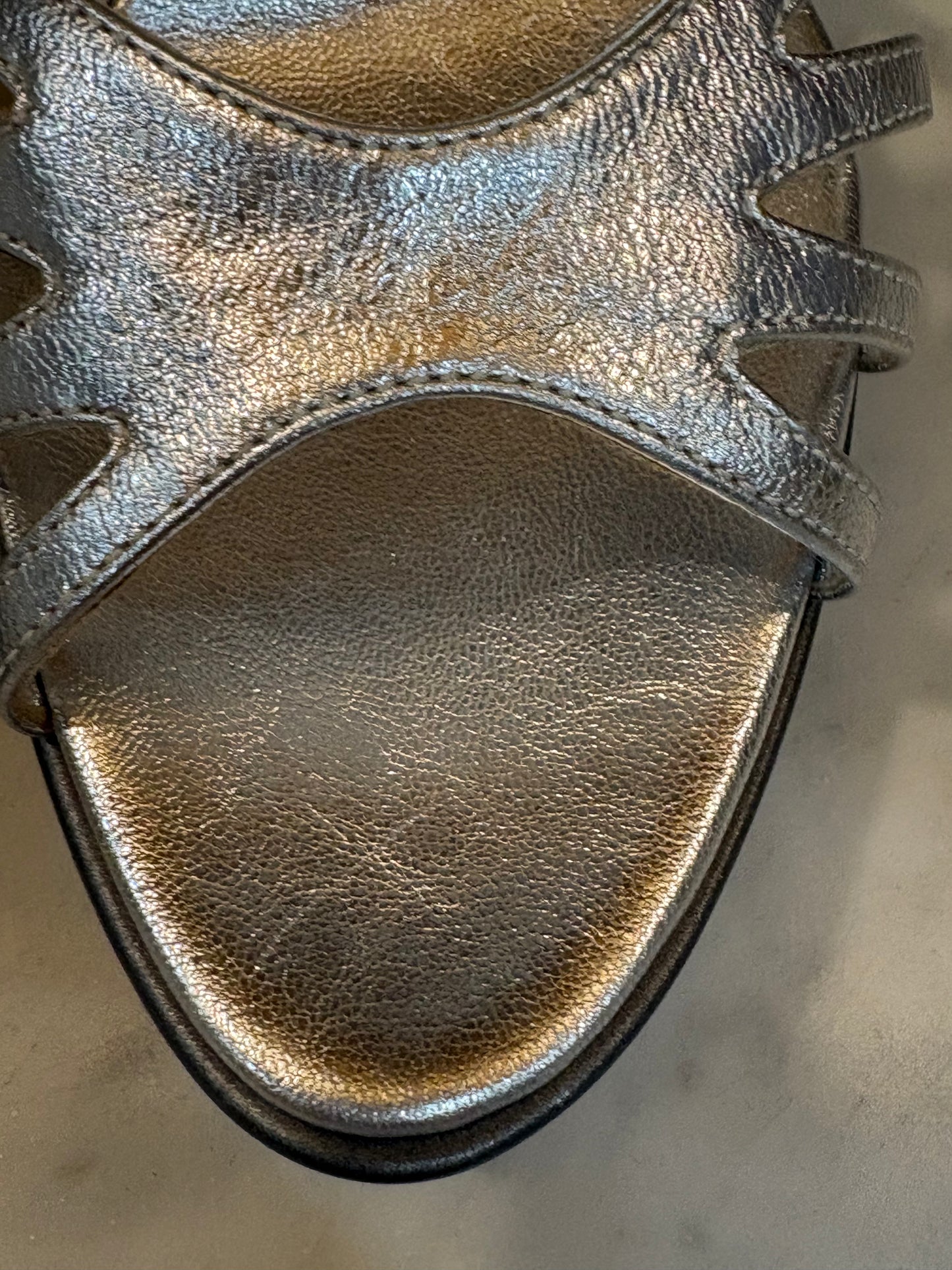 Casadei Silver Leather Acrylic Wedges (Size 7.5)