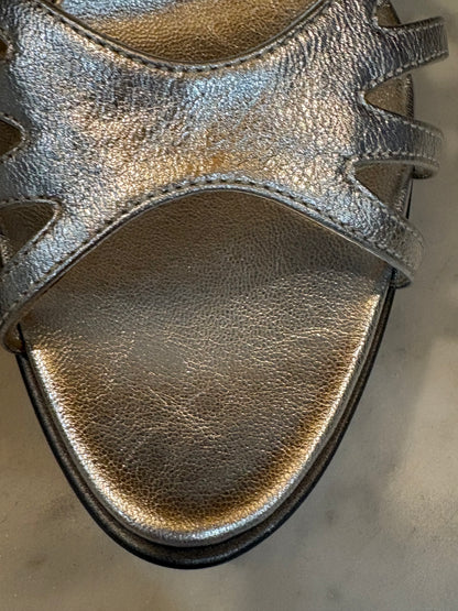Casadei Silver Leather Acrylic Wedges (Size 7.5)