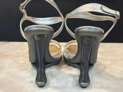 Casadei Silver Leather Acrylic Wedges (Size 7.5)