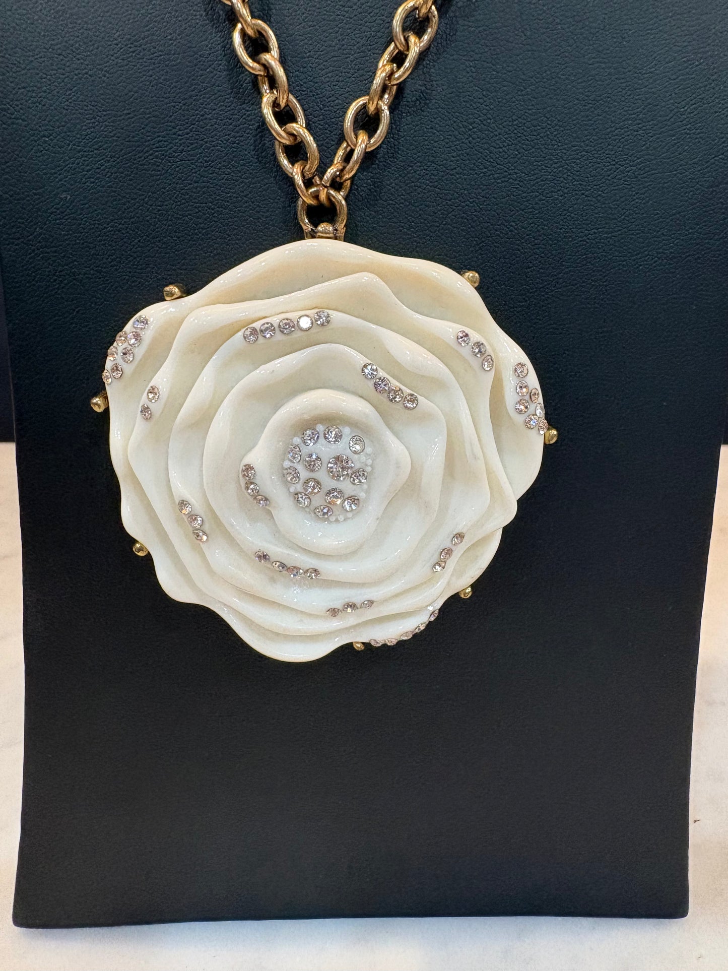 Oscar De La Renta Rhinestone Camellia Statement Necklace