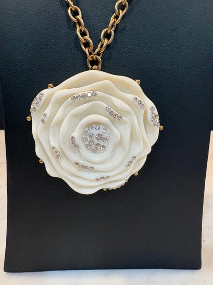 Oscar De La Renta Rhinestone Camellia Statement Necklace
