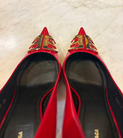 Balenciaga Red Patent Leather Logo Pumps (Size 8)