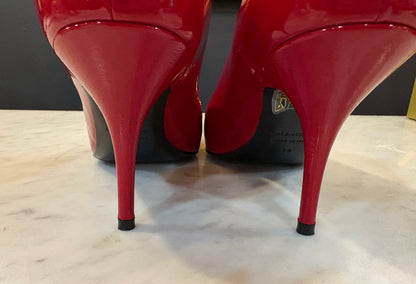 Balenciaga Red Patent Leather Logo Pumps (Size 8)