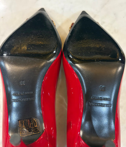 Balenciaga Red Patent Leather Logo Pumps (Size 8)