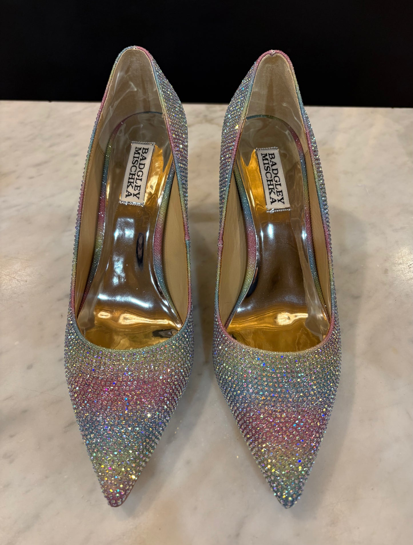 Badgley Mischka Rainbow Crystal High Heels (Size 8)