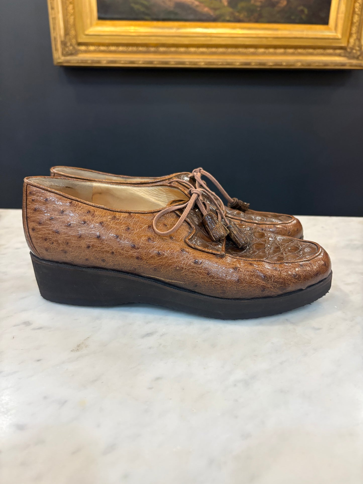 Vintage Alain Harel Paris Ostrich Leather Loafers (SIze 7-7 1/2)