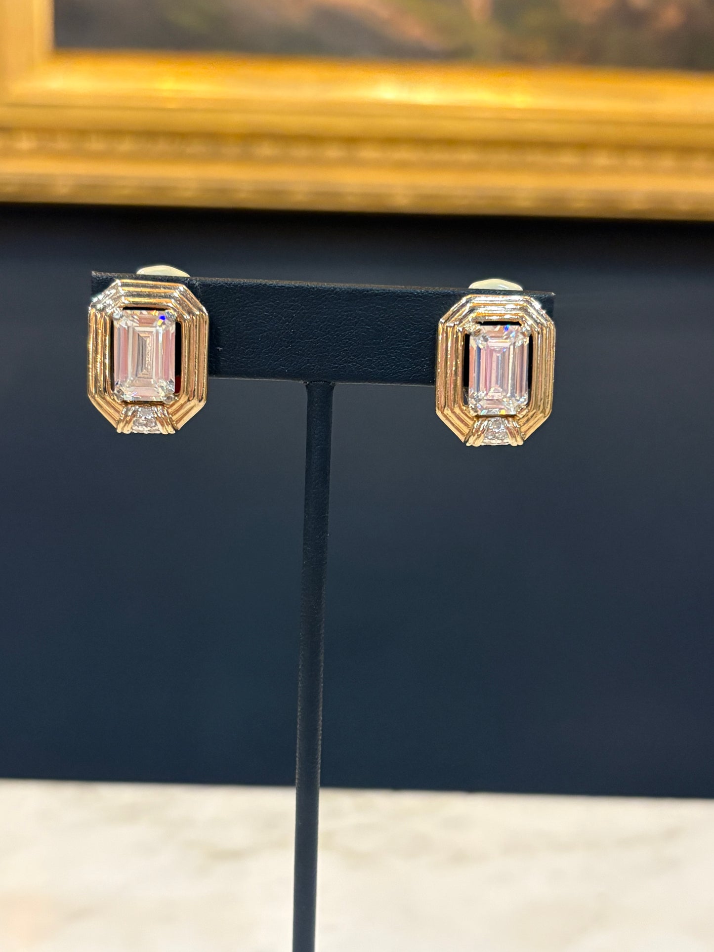 Vintage Emerald Cut Crystal Clip Earrings