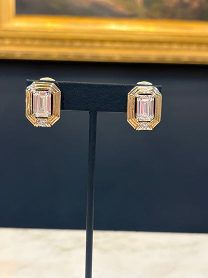 Vintage Emerald Cut Crystal Clip Earrings