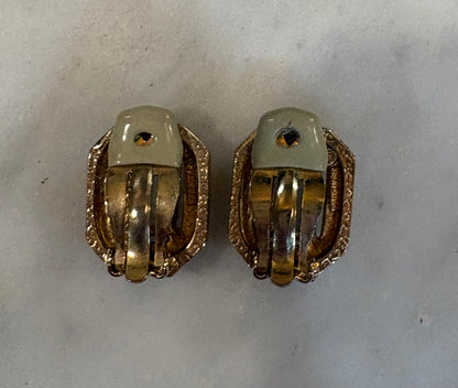 Vintage Emerald Cut Crystal Clip Earrings