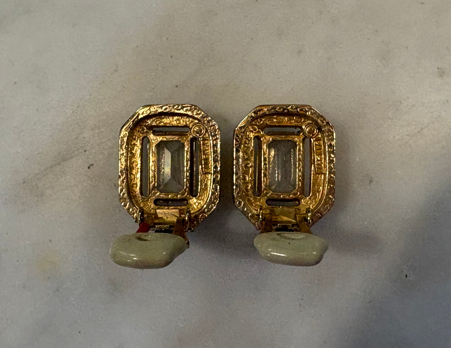 Vintage Emerald Cut Crystal Clip Earrings
