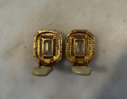 Vintage Emerald Cut Crystal Clip Earrings