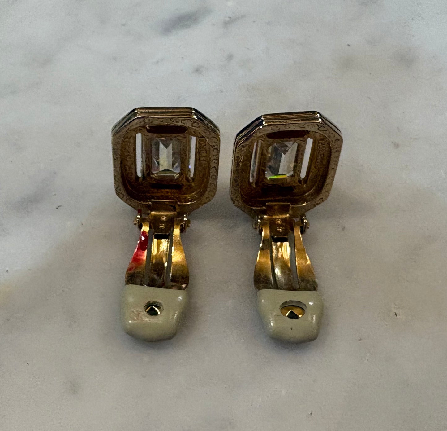 Vintage Emerald Cut Crystal Clip Earrings