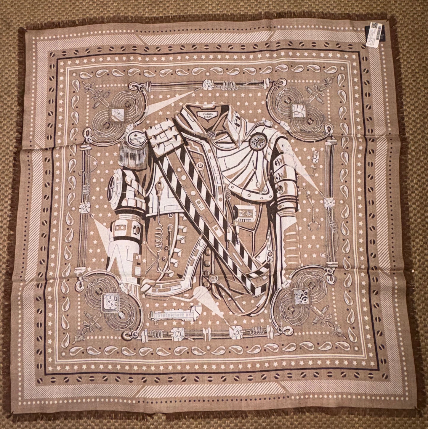 Hermes Neo Brandebourgs Cashmere+Silk Bandana Scarf 65cm In Caramel