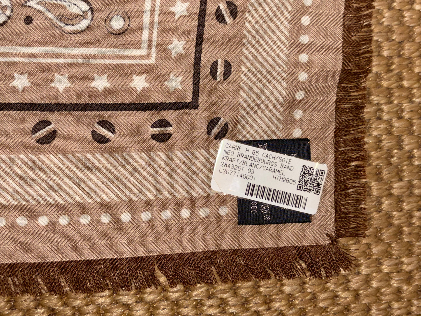 Hermes Neo Brandebourgs Cashmere+Silk Bandana Scarf 65cm In Caramel