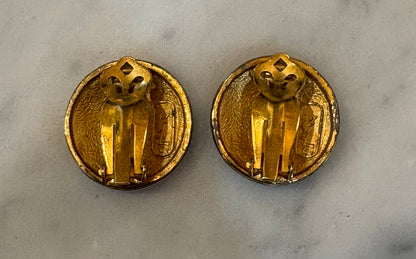 Vintage 1970s-80s Yves Saint Laurent Geometric Enamel Shield Clip Earrings