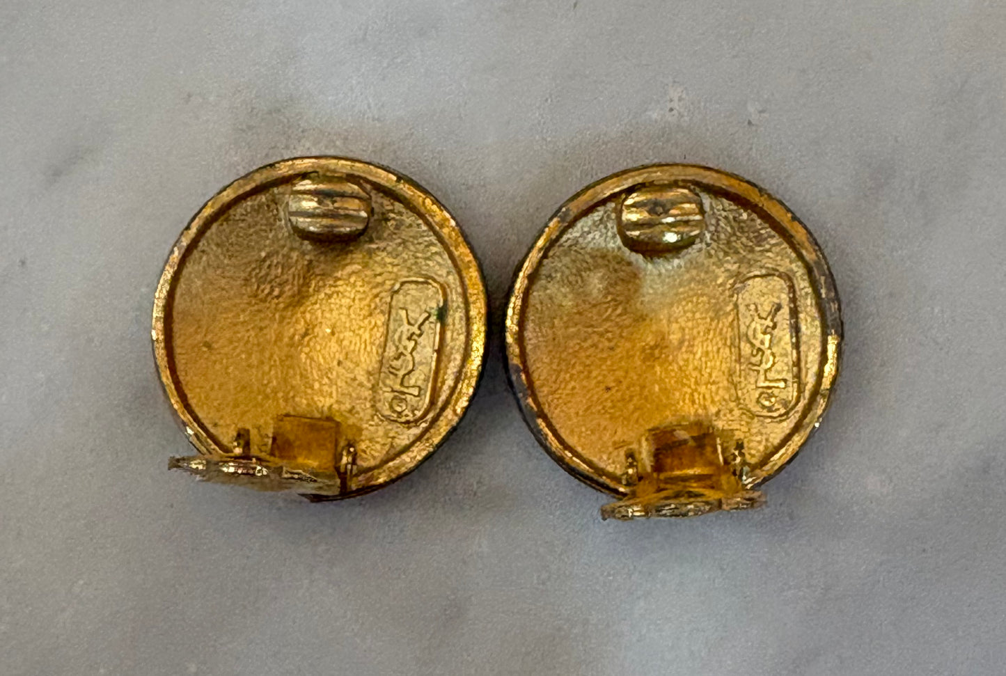 Vintage 1970s-80s Yves Saint Laurent Geometric Enamel Shield Clip Earrings