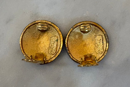 Vintage 1970s-80s Yves Saint Laurent Geometric Enamel Shield Clip Earrings