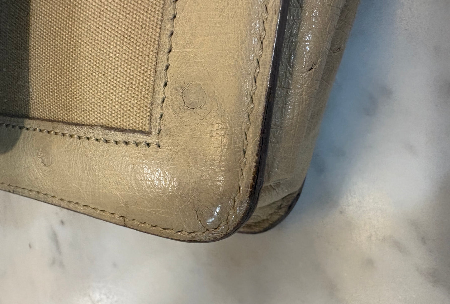 Hermes "2way" Ostrich Leather And Linen Clutch/Shoulder Bag