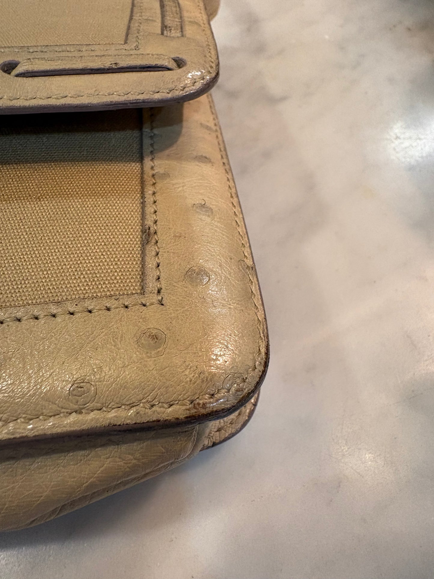 Hermes "2way" Ostrich Leather And Linen Clutch/Shoulder Bag