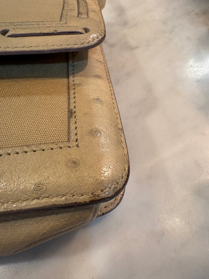 Hermes "2way" Ostrich Leather And Linen Clutch/Shoulder Bag