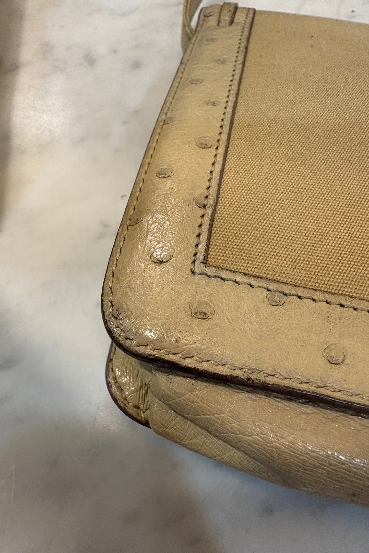 Hermes "2way" Ostrich Leather And Linen Clutch/Shoulder Bag