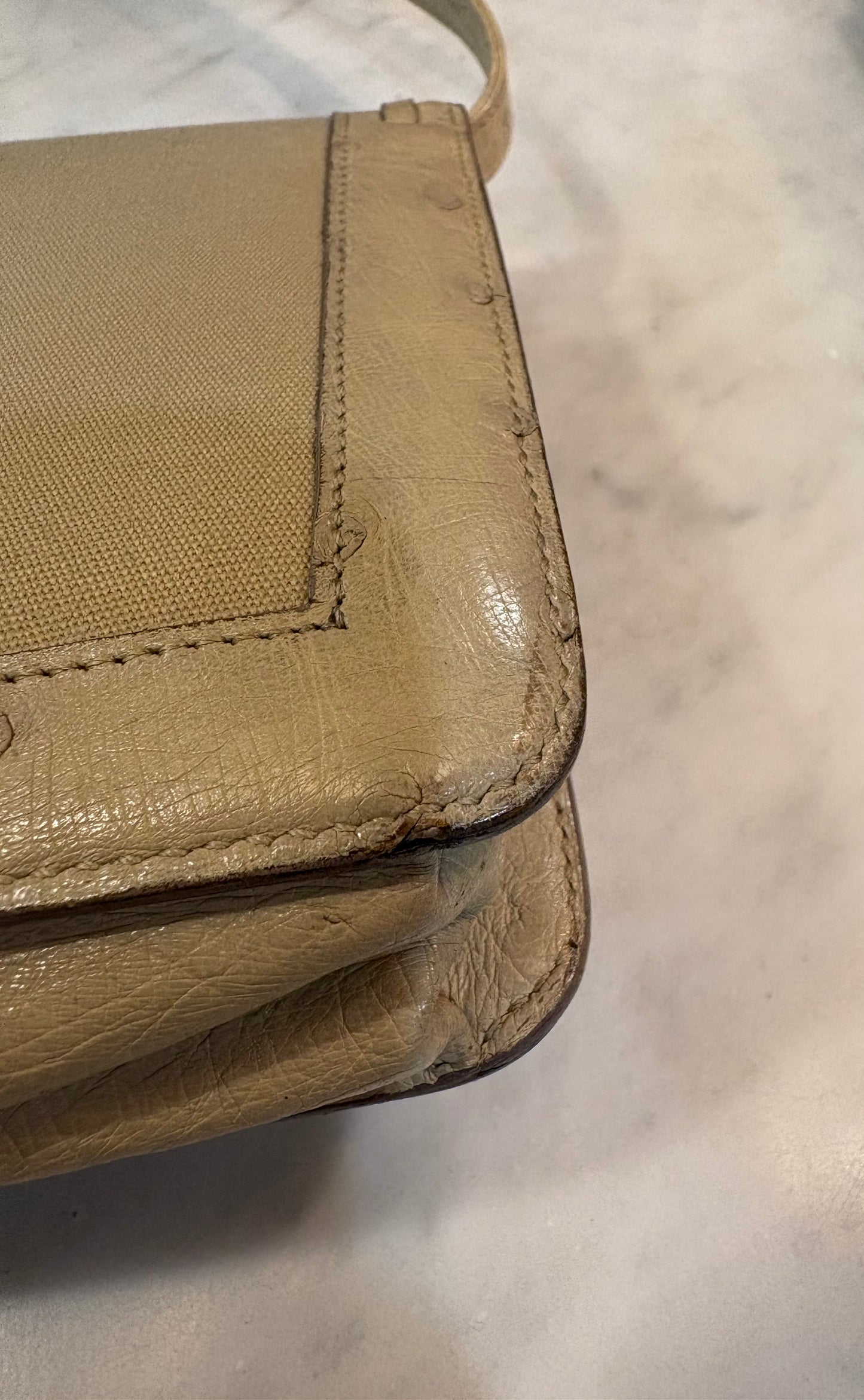 Hermes "2way" Ostrich Leather And Linen Clutch/Shoulder Bag