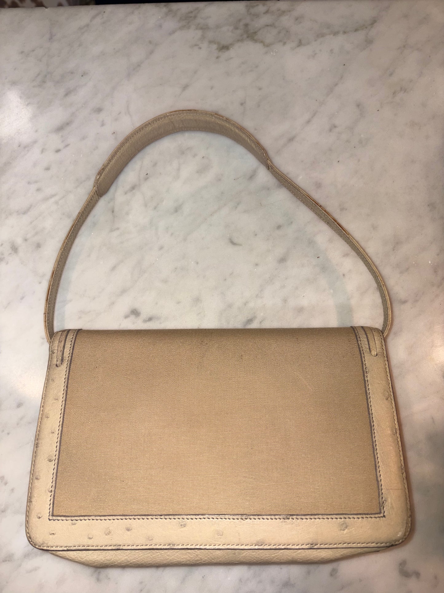 Hermes "2way" Ostrich Leather And Linen Clutch/Shoulder Bag