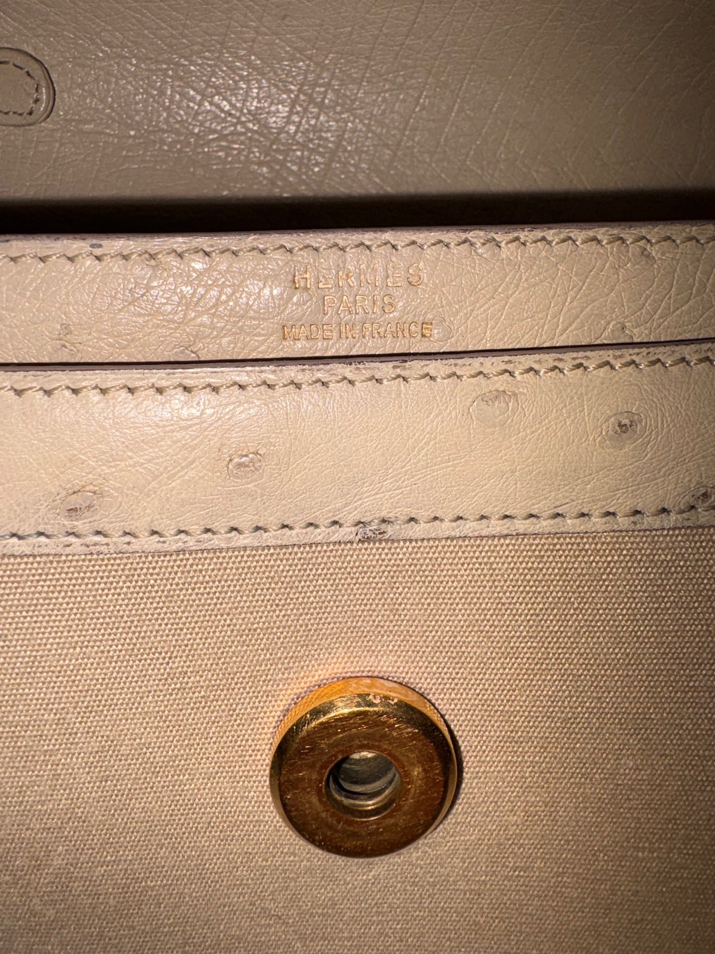 Hermes "2way" Ostrich Leather And Linen Clutch/Shoulder Bag