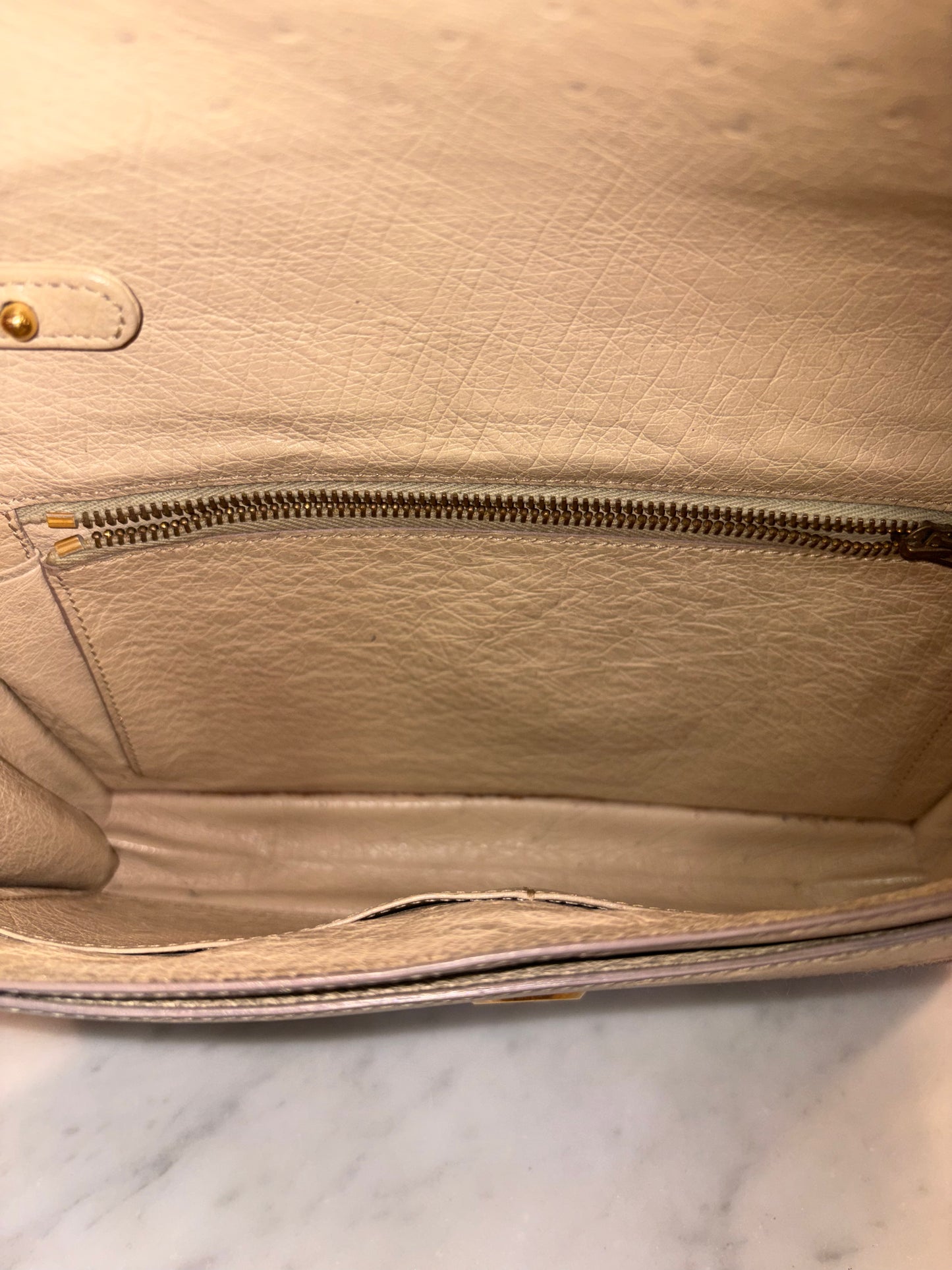 Hermes "2way" Ostrich Leather And Linen Clutch/Shoulder Bag