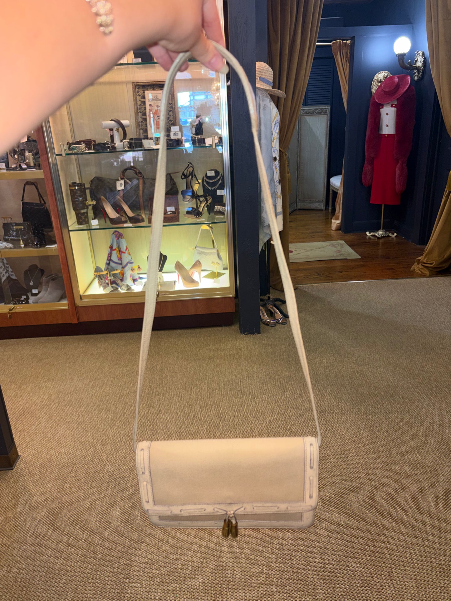 Hermes "2way" Ostrich Leather And Linen Clutch/Shoulder Bag