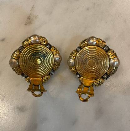 Vintage Maltesse Cross Pearl Clip Earrings