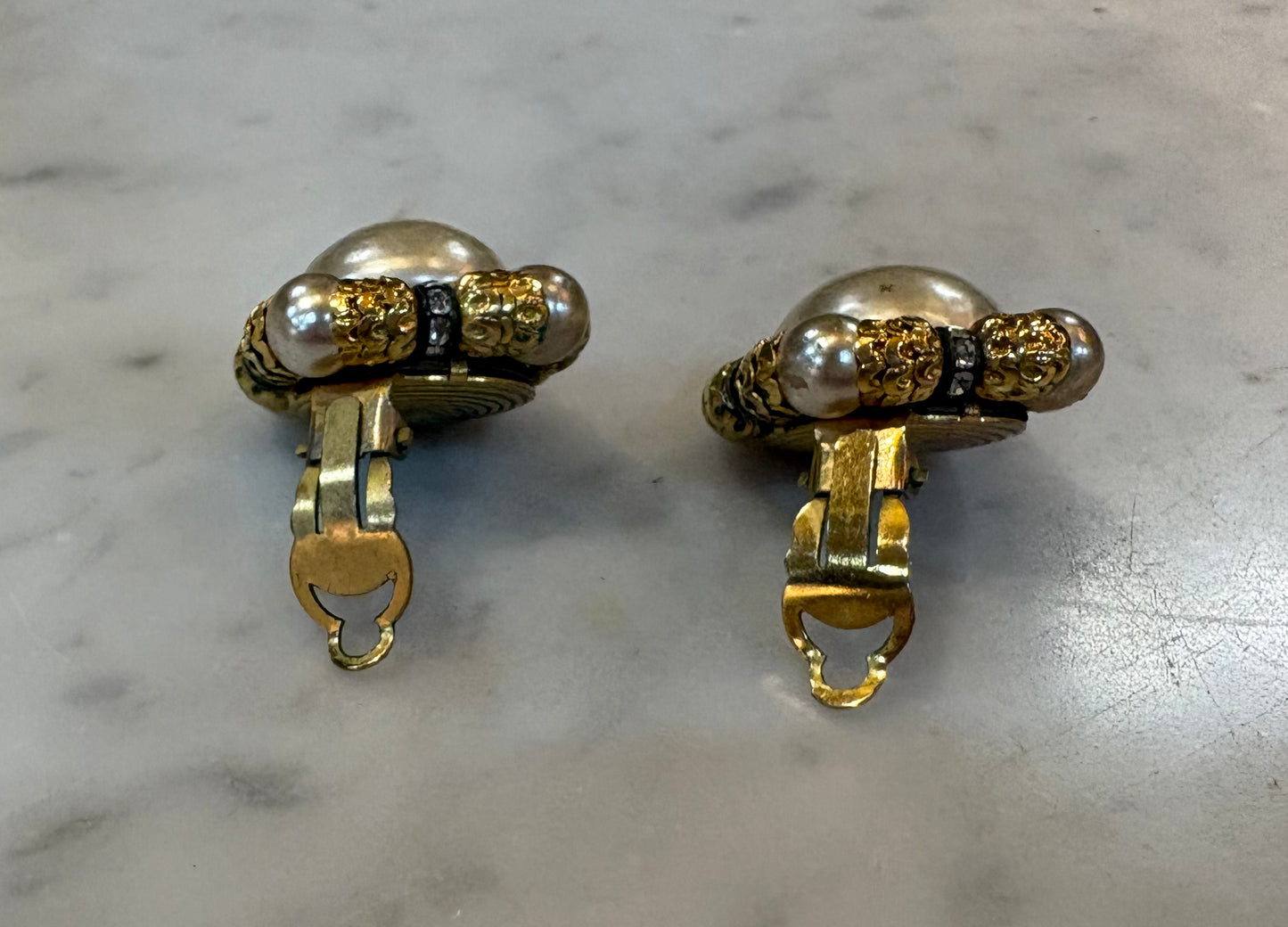 Vintage Maltesse Cross Pearl Clip Earrings