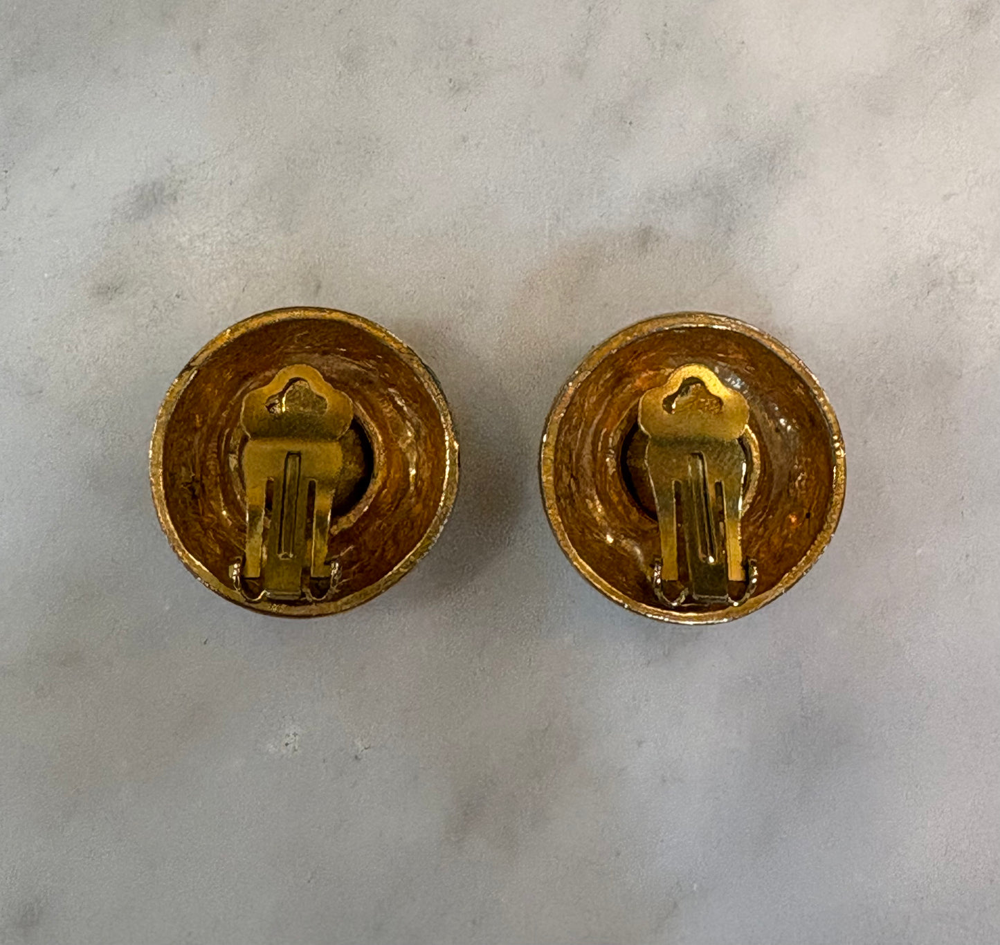 Vintage 1980s Brass And Paste Clip Earrings