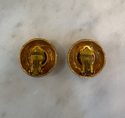Vintage 1980s Brass And Paste Clip Earrings