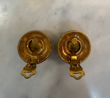 Vintage 1980s Brass And Paste Clip Earrings