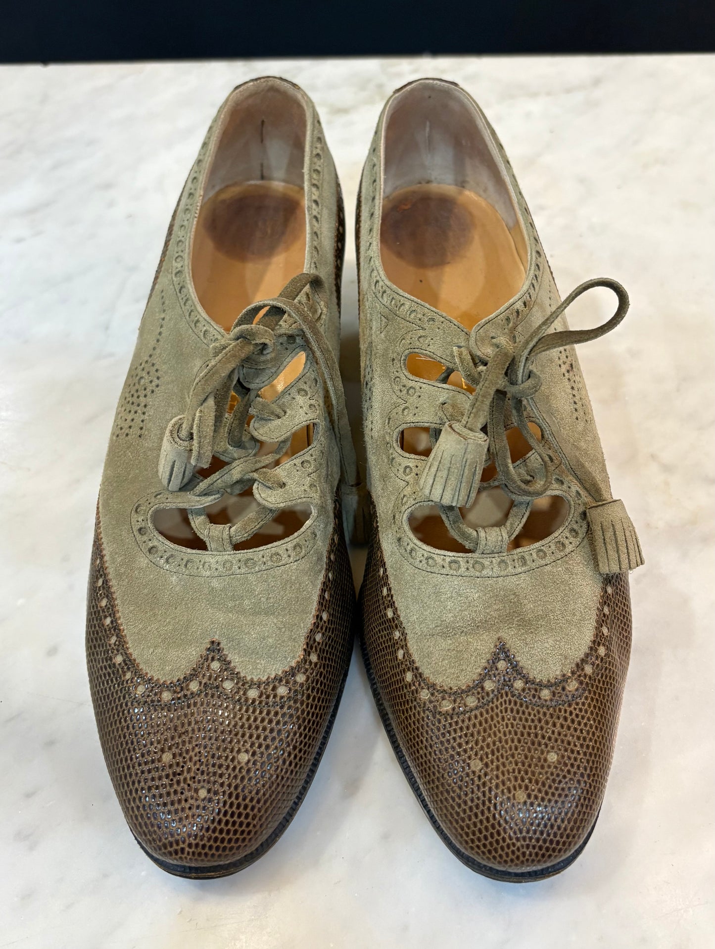 Hermes Lizard and Suede Lace Up Heels (Size 8)