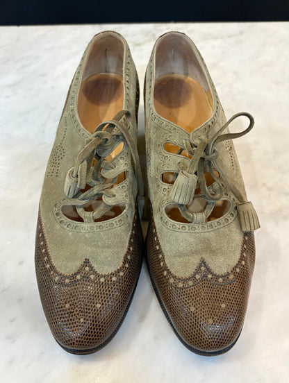 Hermes Lizard and Suede Lace Up Heels (Size 8)