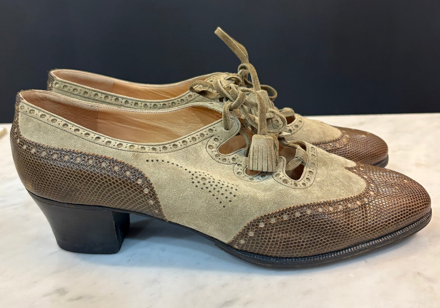 Hermes Lizard and Suede Lace Up Heels (Size 8)
