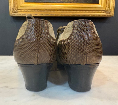 Hermes Lizard and Suede Lace Up Heels (Size 8)