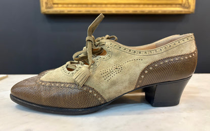 Hermes Lizard and Suede Lace Up Heels (Size 8)
