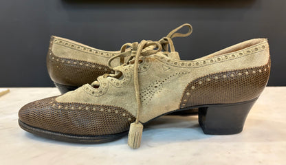 Hermes Lizard and Suede Lace Up Heels (Size 8)